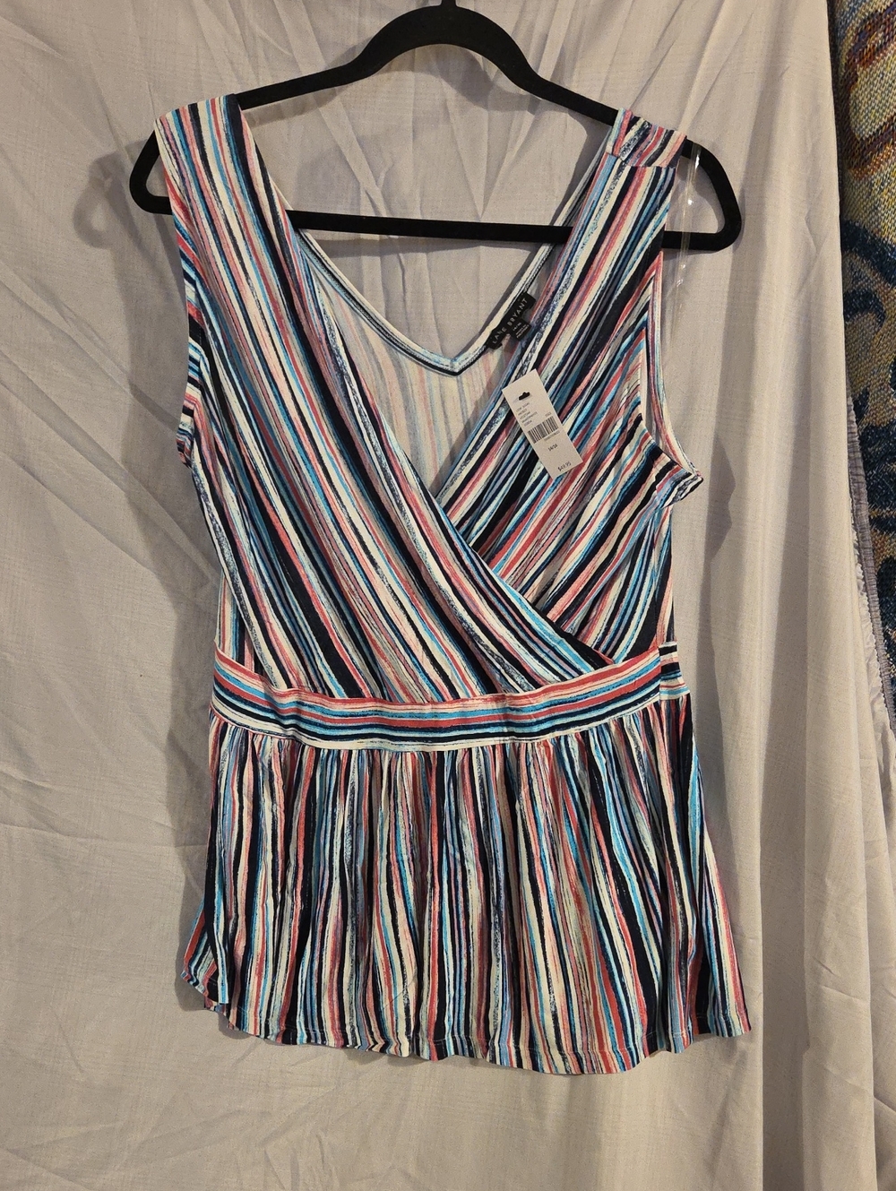 Lane Bryant Multi-Color Striped Surplice Peplum V-neck Wrap Tank Top